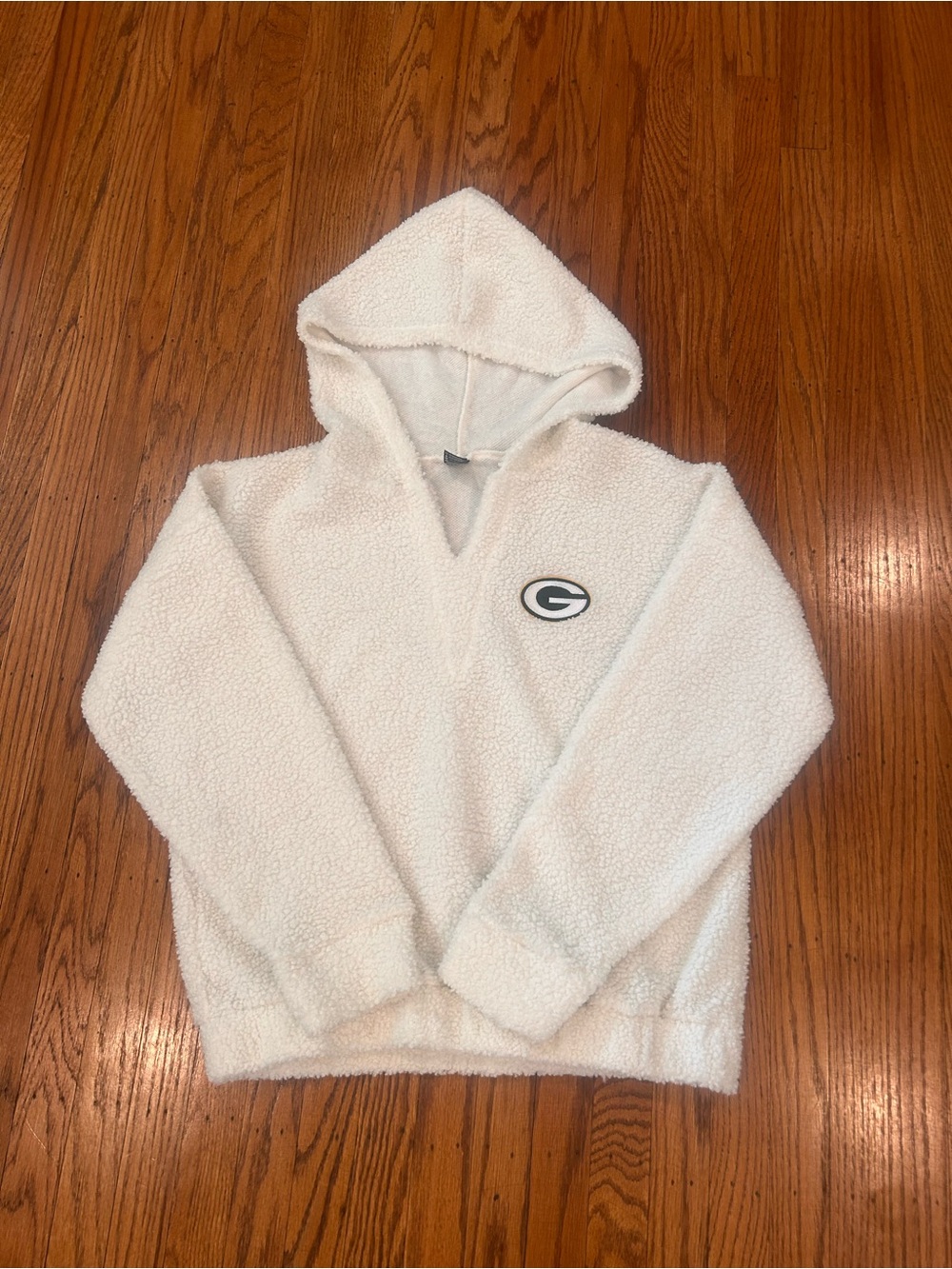 NFL White Sherpa Hoodie with Green Packers Logo Patch